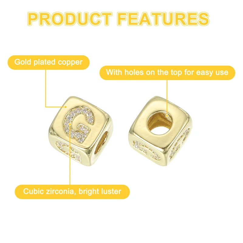 Rhinestone Letters Cube Beads, 26 Letters Dice Charm Alphabet g