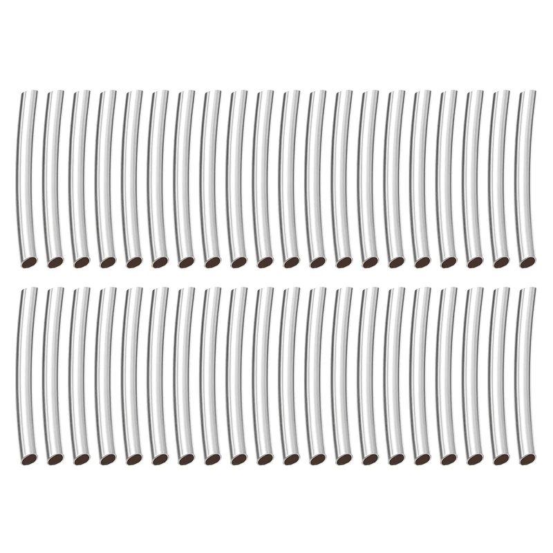 220Pcs 2x20mm Brass Curved Tube Beads, 1.5mm ID Smooth Noodles Spacer Bead for Jewelry Craft Making, Silver Tone