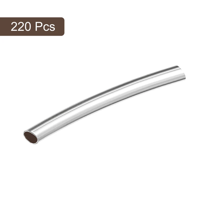220Pcs 2x20mm Brass Curved Tube Beads, 1.5mm ID Smooth Noodles Spacer Bead for Jewelry Craft Making, Silver Tone