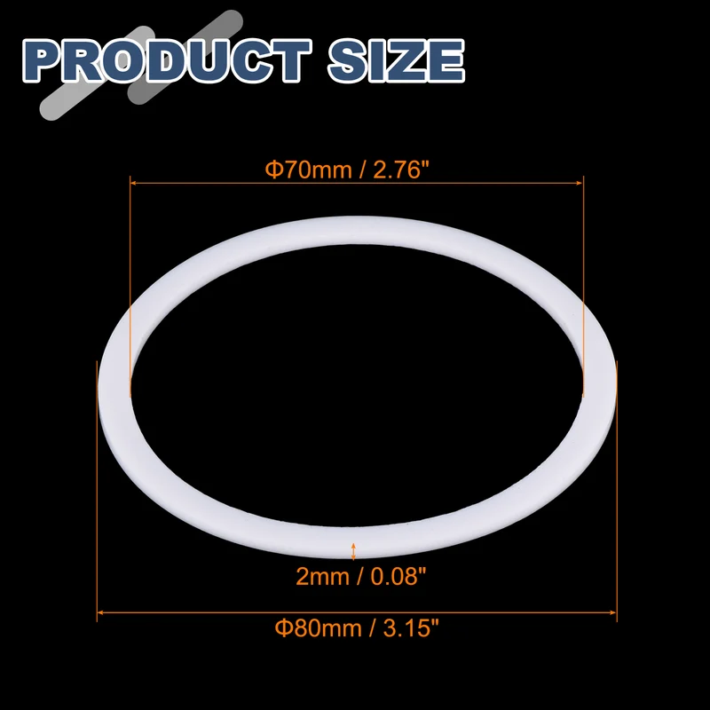 M70 PTFE Flat Washer, 5 Pcs 70x80x2mm O-Ring Sealing Gasket, White
