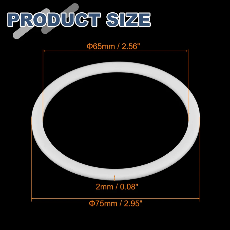 M65 PTFE Flat Washer, 5 Pcs 65x75x2mm O-Ring Sealing Gasket, White