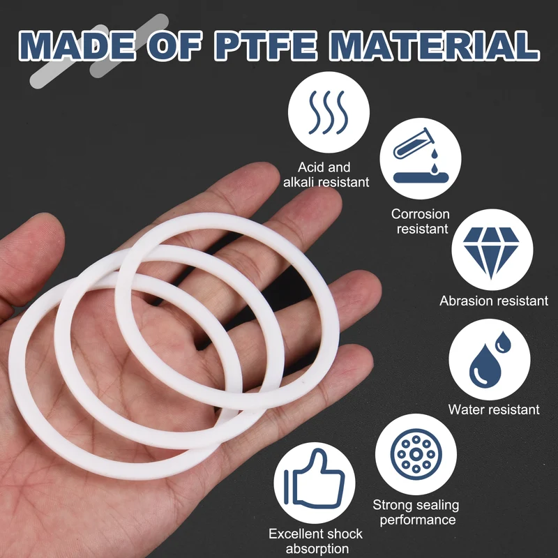 M65 PTFE Flat Washer, 5 Pcs 65x75x2mm O-Ring Sealing Gasket, White