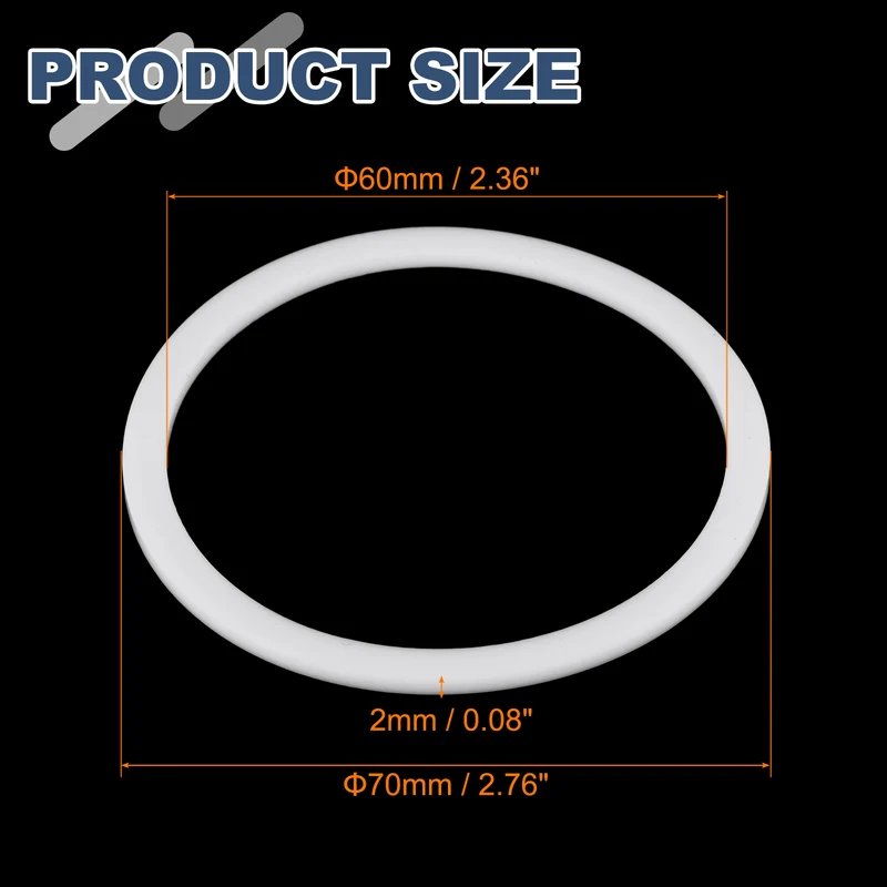 M60 PTFE Flat Washer, 5 Pcs 60x70x2mm O-Ring Sealing Gasket, White