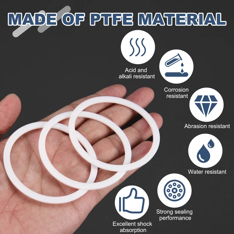 M60 PTFE Flat Washer, 5 Pcs 60x70x2mm O-Ring Sealing Gasket, White