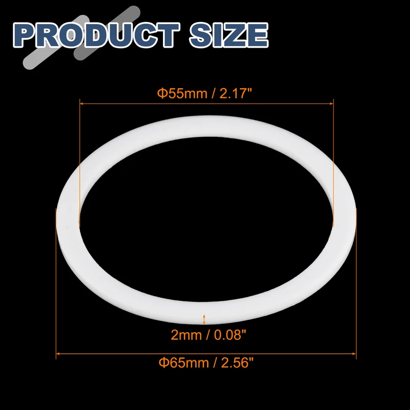 M55 PTFE Flat Washer, 5 Pcs 55x65x2mm O-Ring Sealing Gasket, White