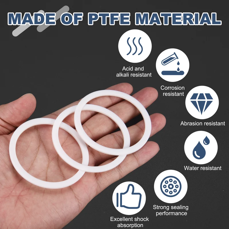 M55 PTFE Flat Washer, 5 Pcs 55x65x2mm O-Ring Sealing Gasket, White