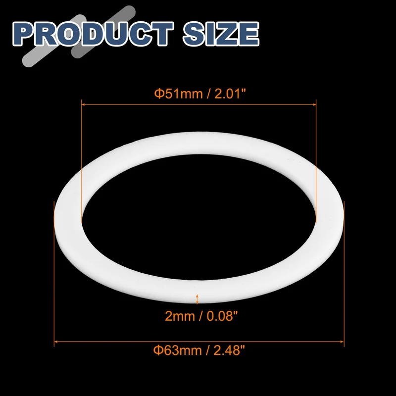 M51 PTFE Flat Washer, 5 Pcs 51x63x2mm O-Ring Sealing Gasket, White