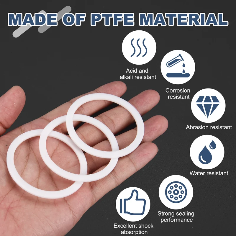 M51 PTFE Flat Washer, 5 Pcs 51x63x2mm O-Ring Sealing Gasket, White