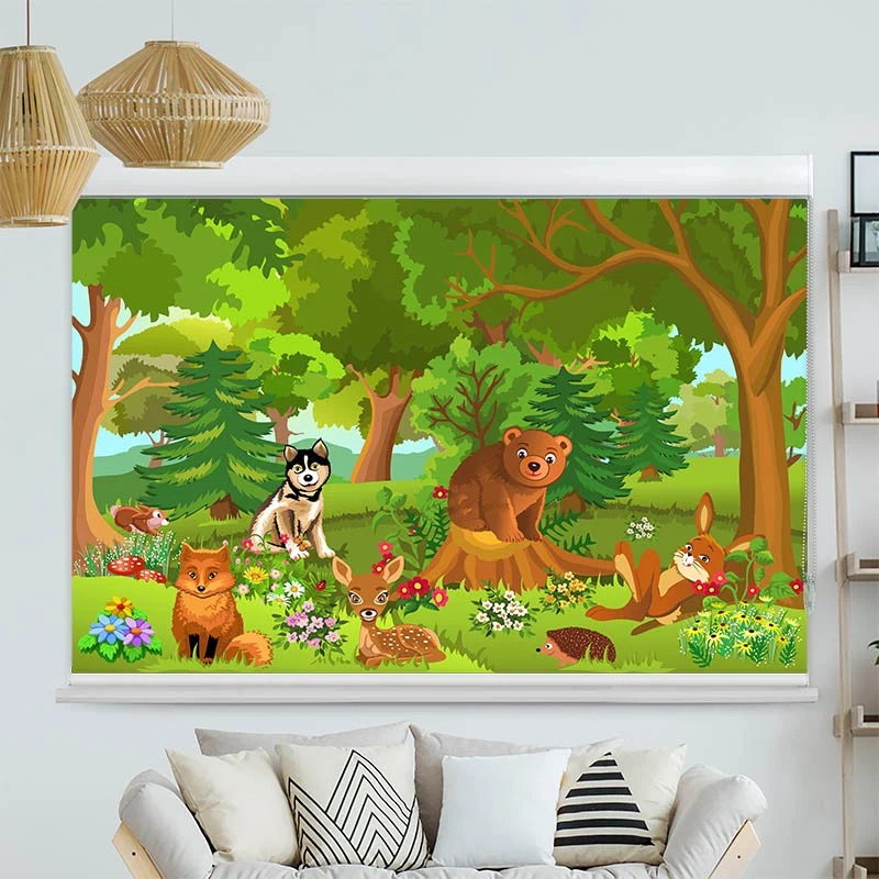 Kassettenrollo Motiv "Wilde Tiere im Wald" | bis B 420 x H 420 cm