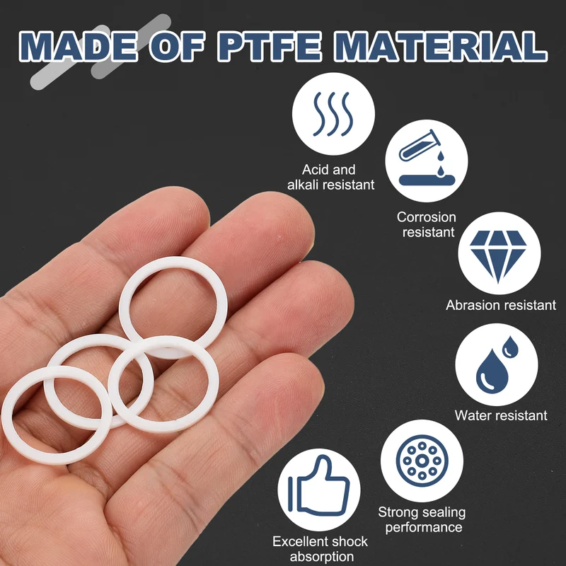 M16 PTFE Flat Washer, 60 Pcs 16x20x1.25mm O-Ring Sealing Gasket, White