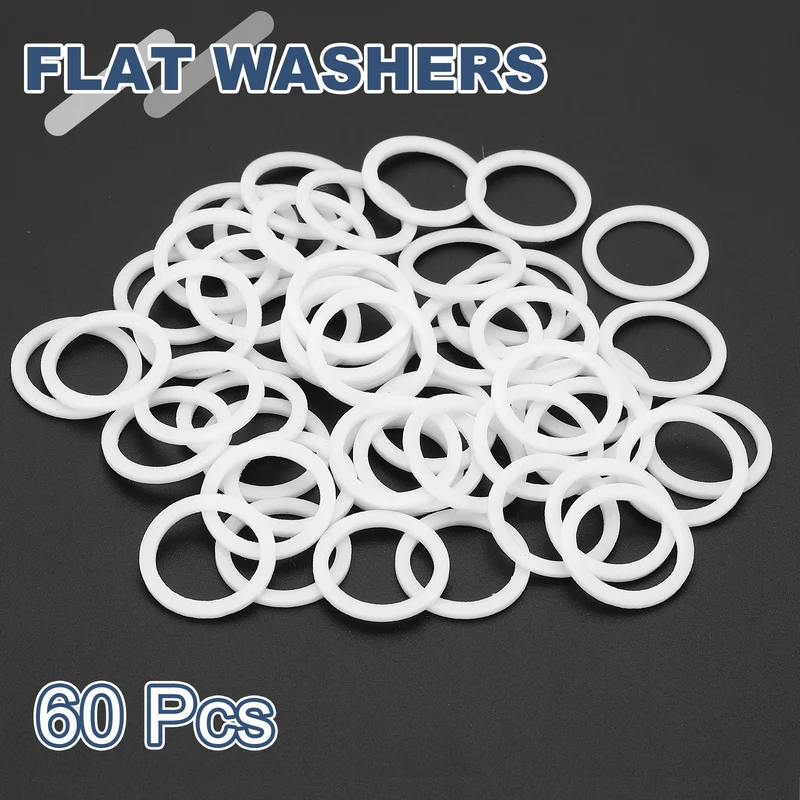 M15 PTFE Flat Washer, 60 Pcs 15x19x1.25mm O-Ring Sealing Gasket, White