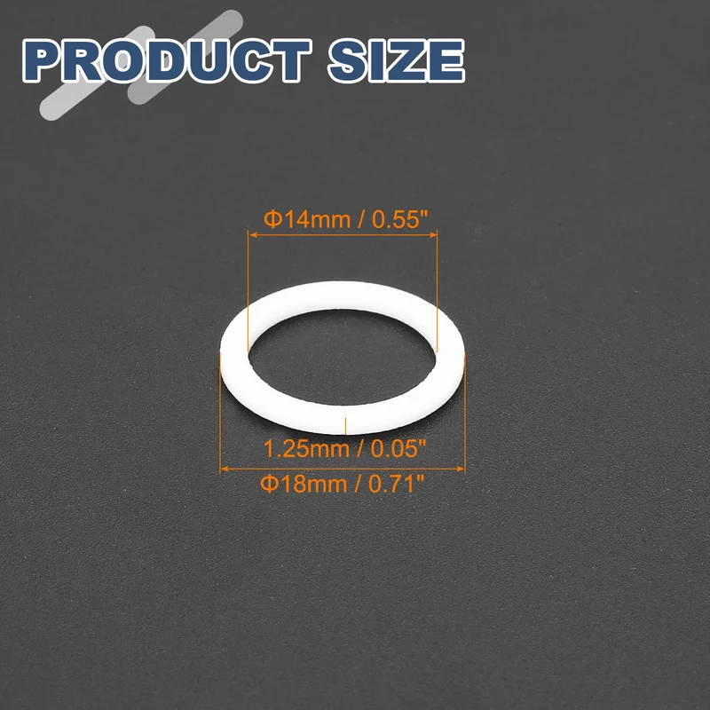 M14 PTFE Flat Washer, 60 Pcs 14x18x1.25mm O-Ring Sealing Gasket, White