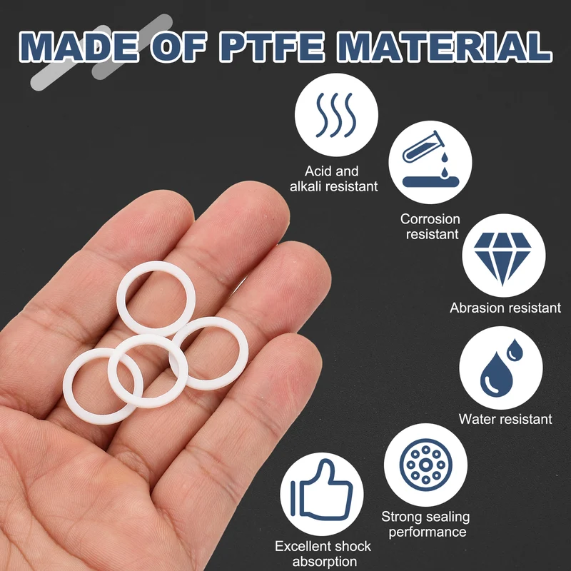 M14 PTFE Flat Washer, 60 Pcs 14x18x1.25mm O-Ring Sealing Gasket, White