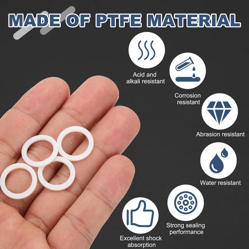 M13 PTFE Flat Washer, 60 Pcs 13x17x1.25mm O-Ring Sealing Gasket, White
