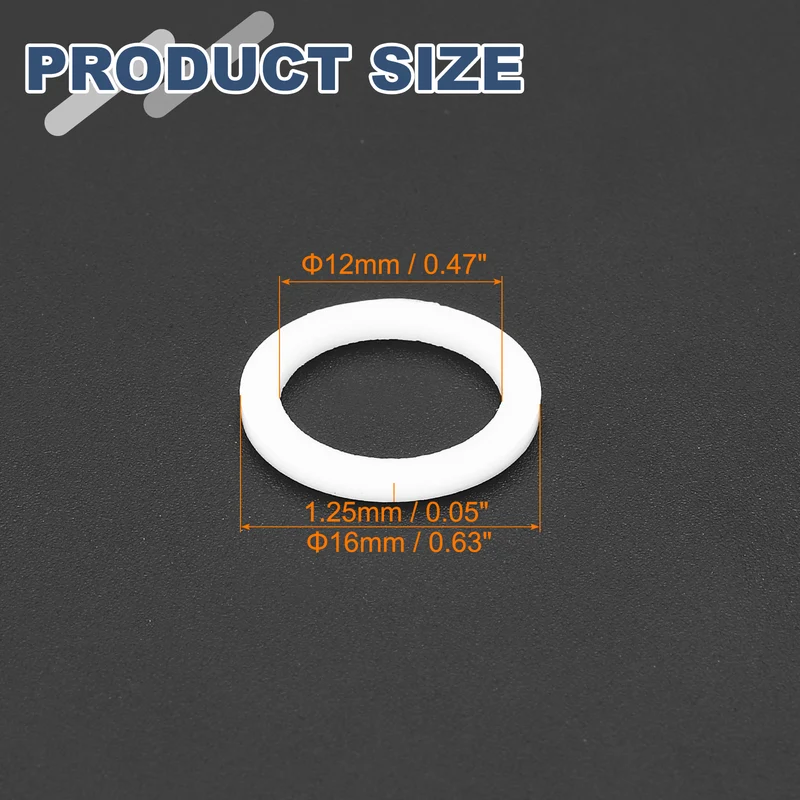 M12 PTFE Flat Washer, 60 Pcs 12x16x1.25mm O-Ring Sealing Gasket, White