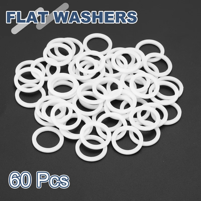 M12 PTFE Flat Washer, 60 Pcs 12x16x1.25mm O-Ring Sealing Gasket, White