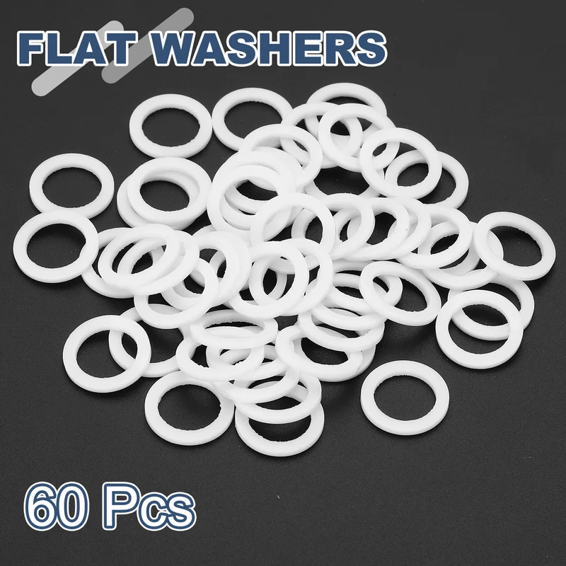 M11 PTFE Flat Washer, 60 Pcs 11x15x1.25mm O-Ring Sealing Gasket, White
