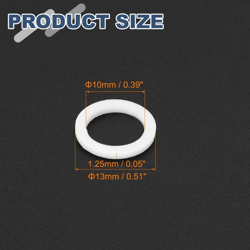 M10 PTFE Flat Washer, 60 Pcs 10x13x1.25mm O-Ring Sealing Gasket, White