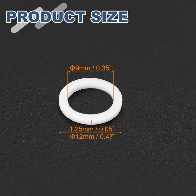 M9 PTFE Flat Washer, 60 Pcs 9x12x1.25mm O-Ring Sealing Gasket, White