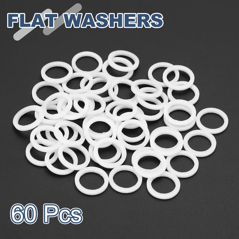 M9 PTFE Flat Washer, 60 Pcs 9x12x1.25mm O-Ring Sealing Gasket, White
