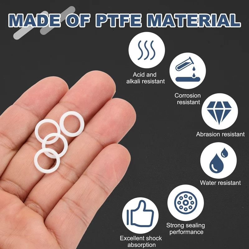 M9 PTFE Flat Washer, 60 Pcs 9x12x1.25mm O-Ring Sealing Gasket, White