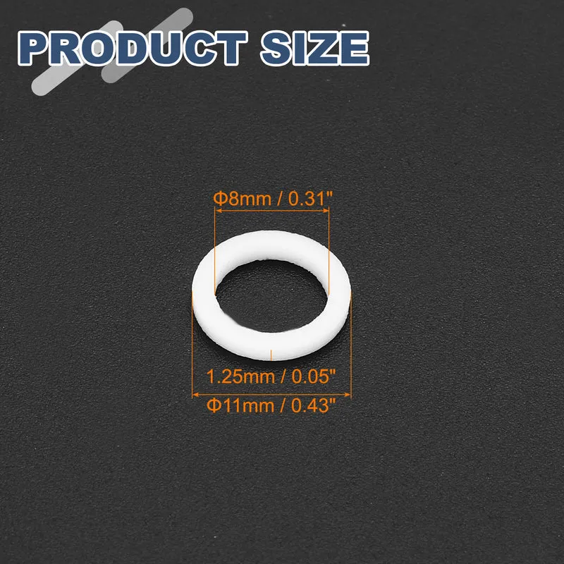 M8 PTFE Flat Washer, 60 Pcs 8x11x1.25mm O-Ring Sealing Gasket, White