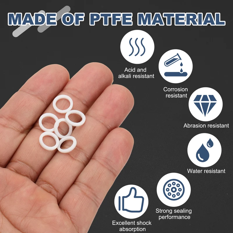 M8 PTFE Flat Washer, 60 Pcs 8x11x1.25mm O-Ring Sealing Gasket, White