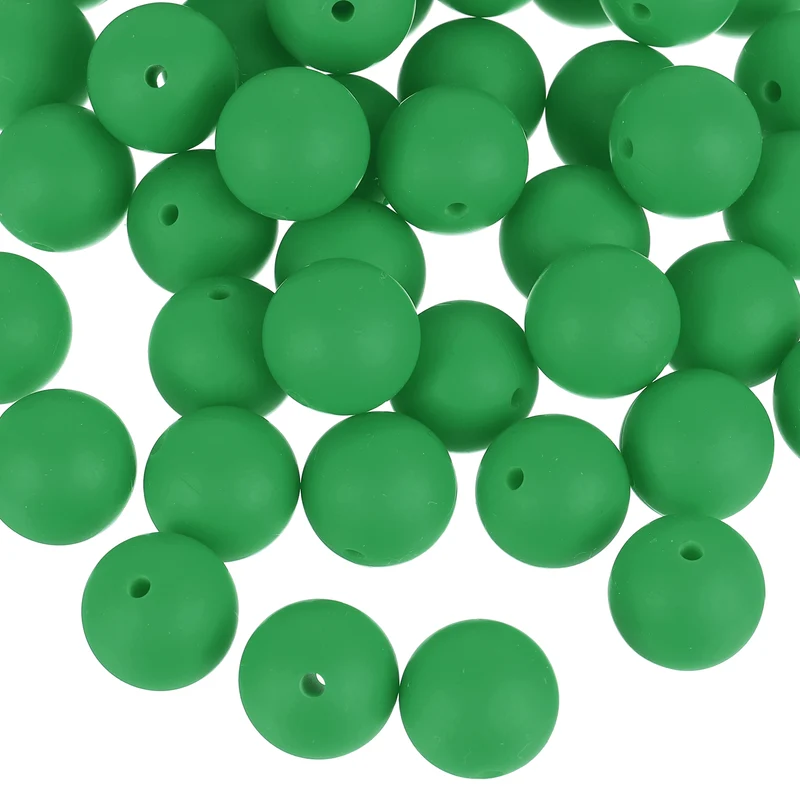50Pcs 12mm Silicone Beads, Round Loose Rubber Bead for DIY (Dark Green)