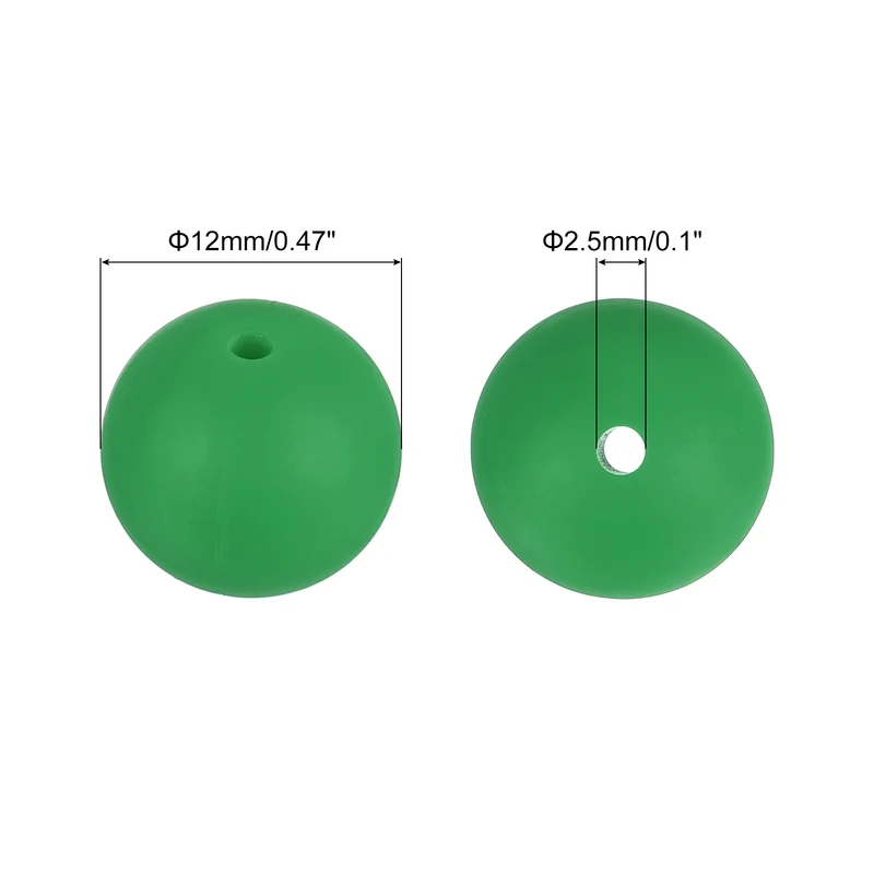 50Pcs 12mm Silicone Beads, Round Loose Rubber Bead for DIY (Dark Green)