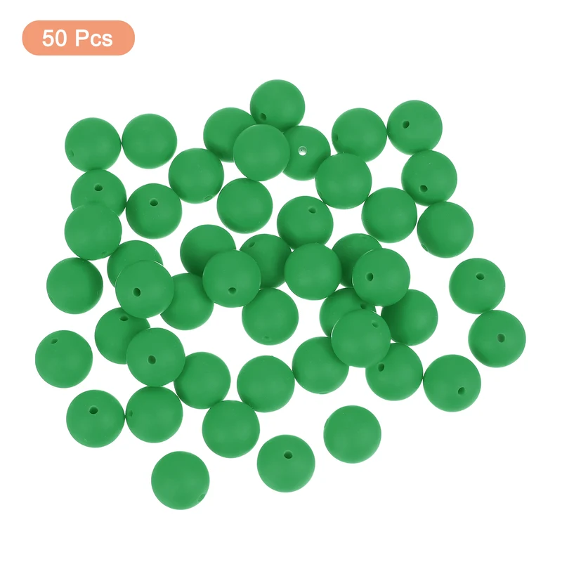 50Pcs 12mm Silicone Beads, Round Loose Rubber Bead for DIY (Dark Green)