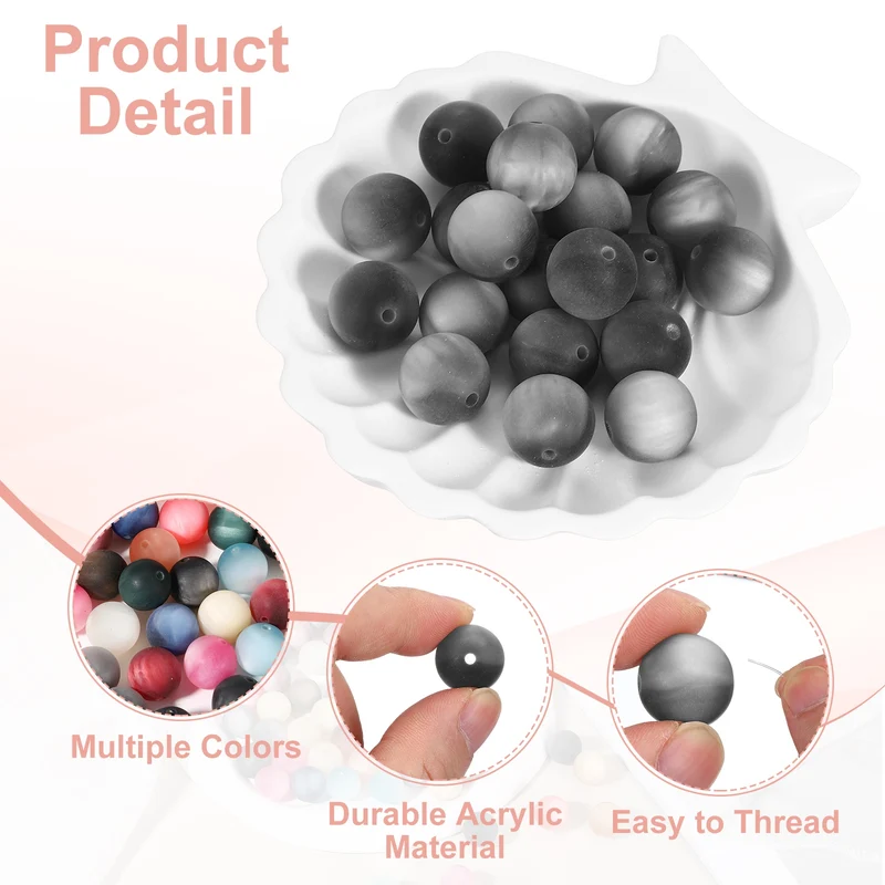 10 Pcs Acrylic Round Beads, 16mm Loose Beads for Jewelry Making, Gray