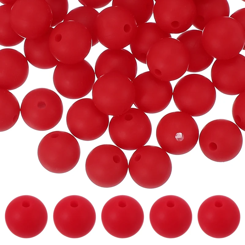 60 Pcs Silicone Beads, 9mm Bulk Beads for Keychain Making, Red