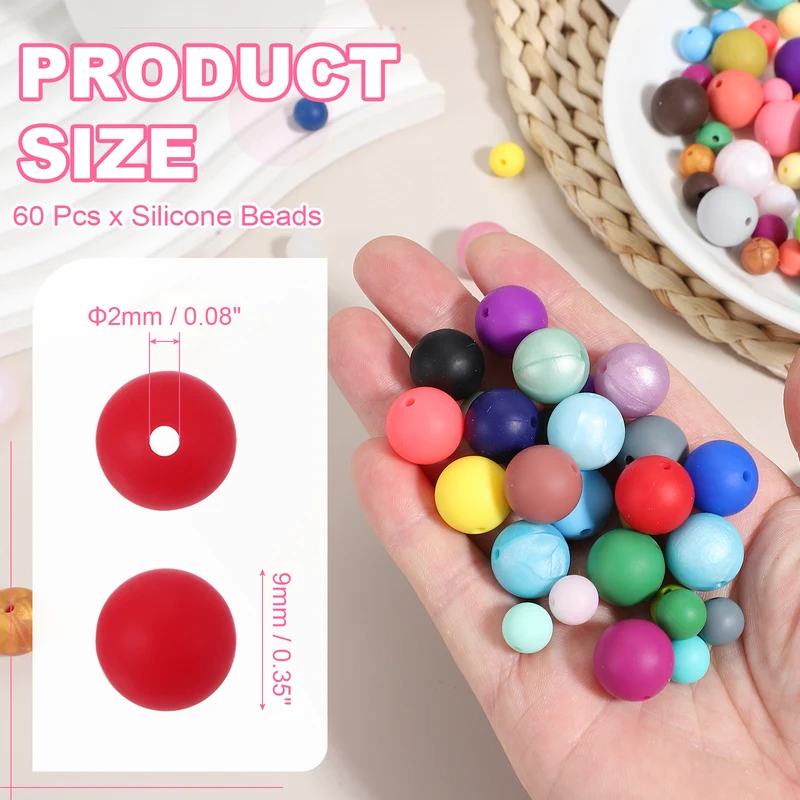 60 Pcs Silicone Beads, 9mm Bulk Beads for Keychain Making, Red