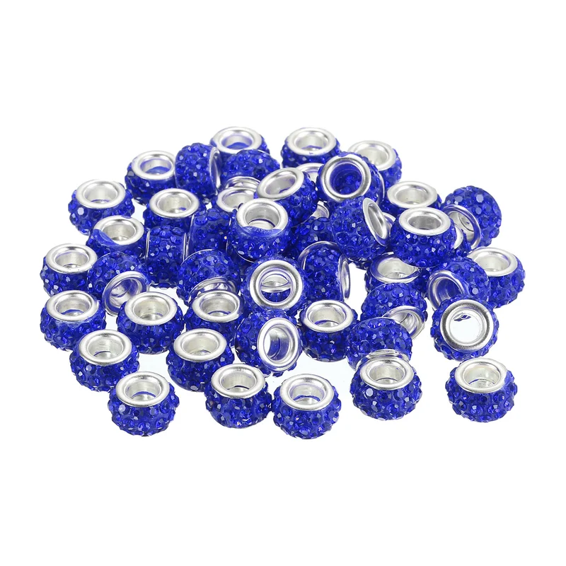 50Pcs European Large Hole Beads Rhinestone Craft Beads Drak Blue