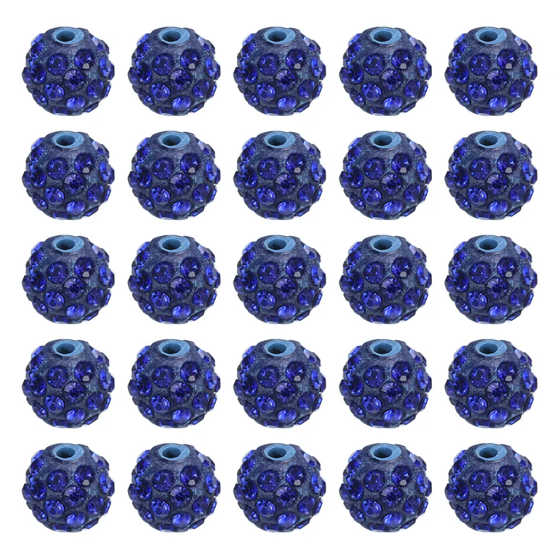 50Pcs 10mm Rhinestone Clay Beads Crystal Disco Bead for DIY Sapphire