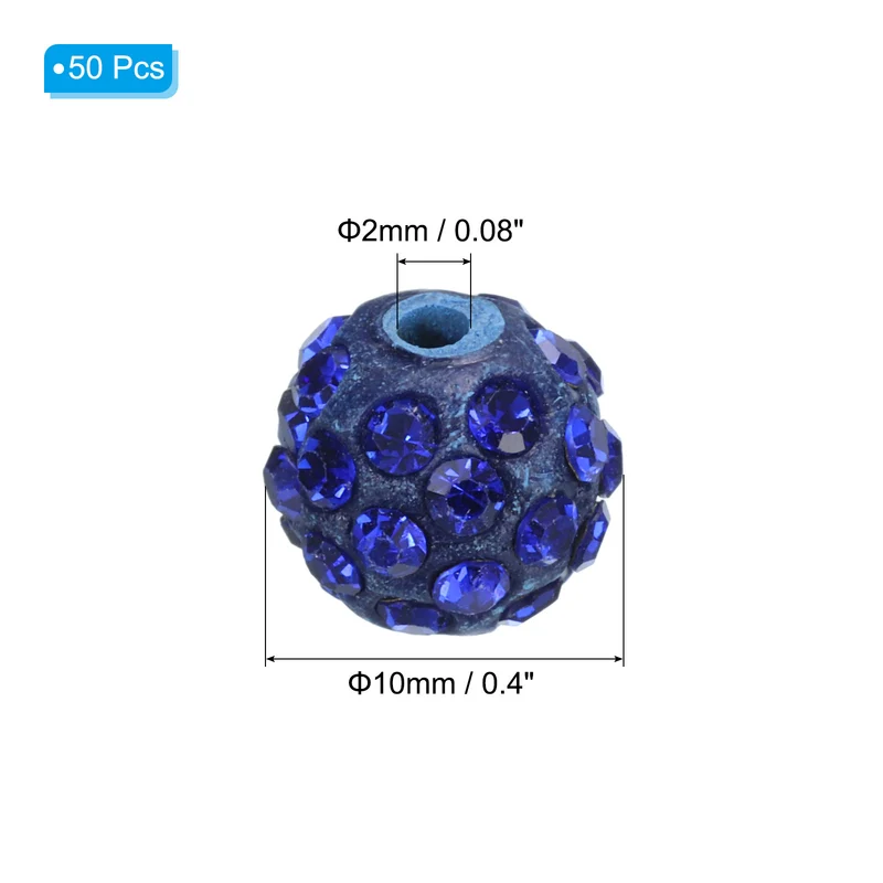 50Pcs 10mm Rhinestone Clay Beads Crystal Disco Bead for DIY Sapphire