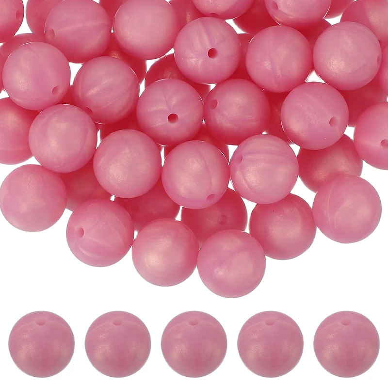 60 Pcs Silicone Beads, 15mm Bulk Beads for Keychain Making, Rose Red