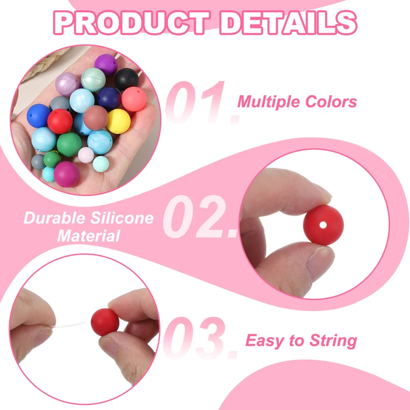 60 Pcs Silicone Beads, 15mm Bulk Beads for Keychain Making, Rose Red
