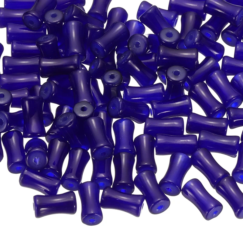 100 Pcs Glass Tube Beads, 6x12mm Bamboo Stick Tube Beads, Dark Blue