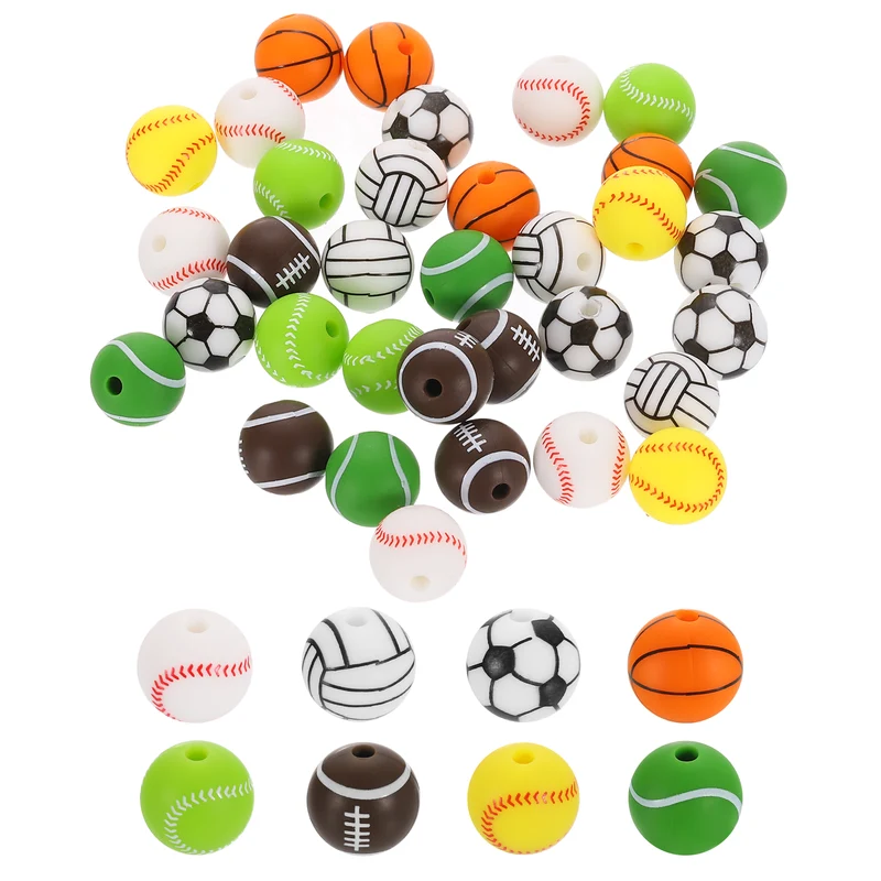 Sports Ball Beads, 48Pcs 12mm Silicone Round Spacer Focal Beads (8 Styles)