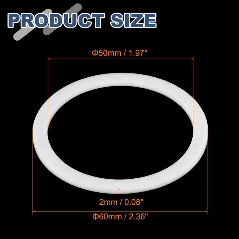 M50 PTFE Flat Washer, 10 Pcs 50x60x2mm O-Ring Sealing Gasket, White