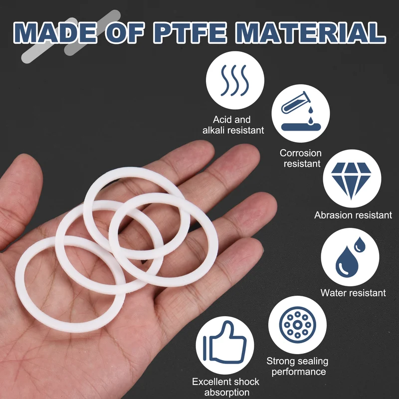 M42 PTFE Flat Washer, 10 Pcs 42x50x2mm O-Ring Sealing Gasket, White