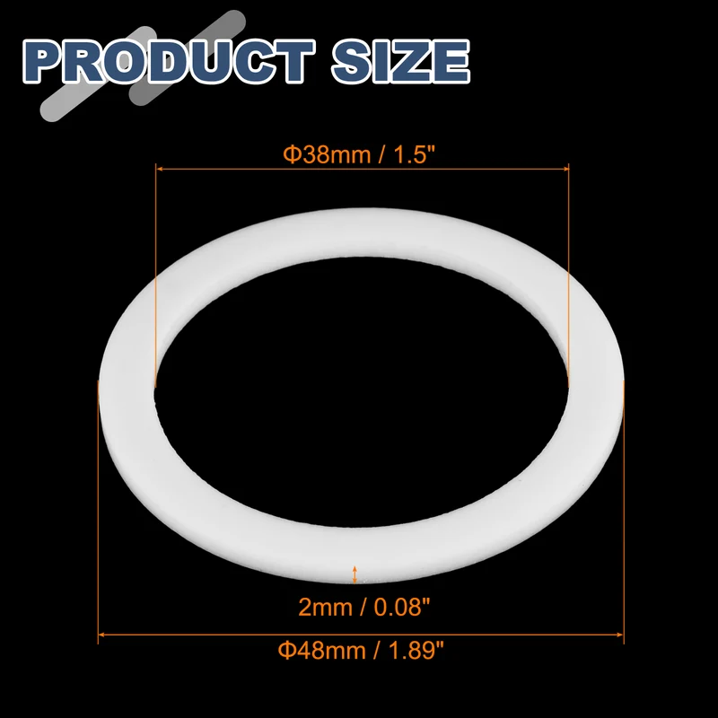 M38 PTFE Flat Washer, 10 Pcs 38x48x2mm O-Ring Sealing Gasket, White