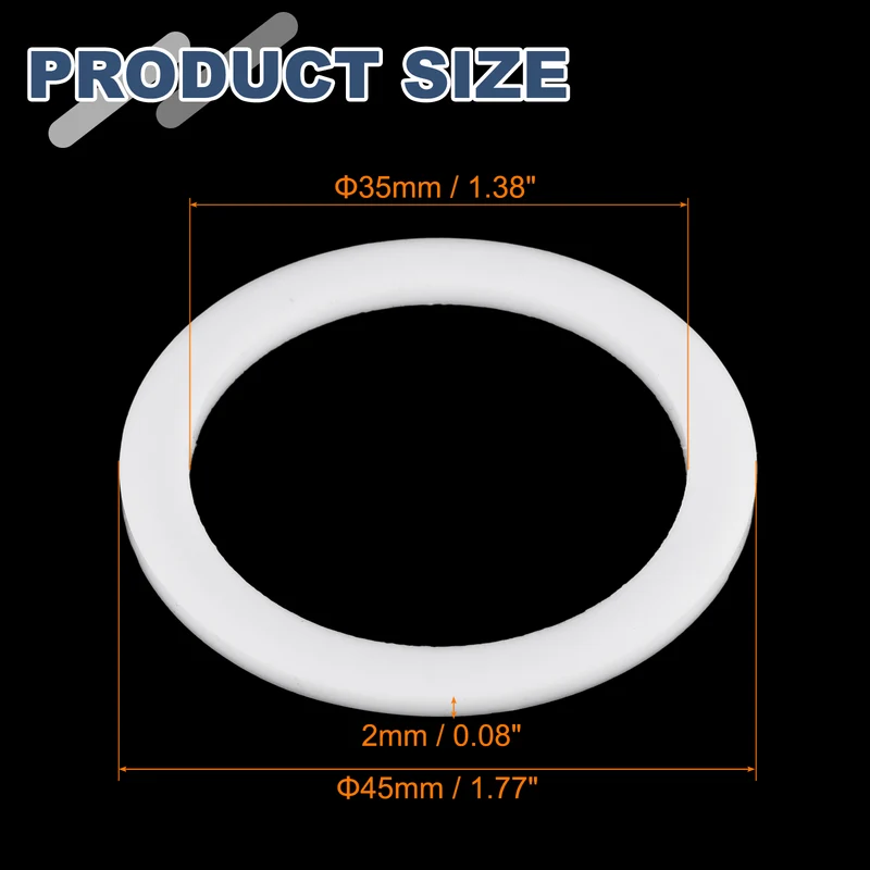 M35 PTFE Flat Washer, 10 Pcs 35x45x2mm O-Ring Sealing Gasket, White