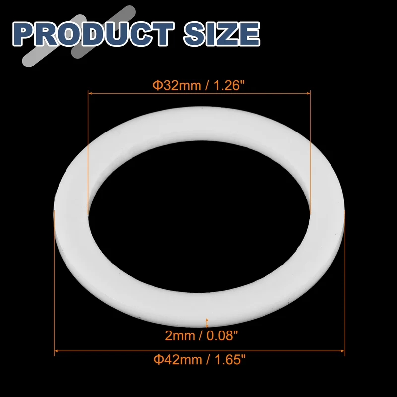 M32 PTFE Flat Washer, 10 Pcs 32x42x2mm O-Ring Sealing Gasket, White