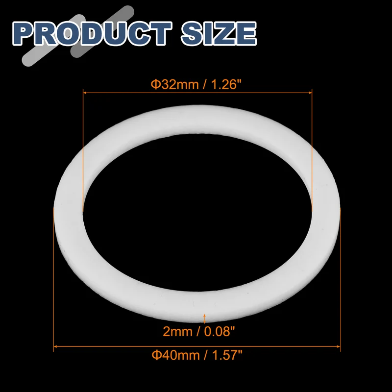 M32 PTFE Flat Washer, 20 Pcs 32x40x2mm O-Ring Sealing Gasket, White
