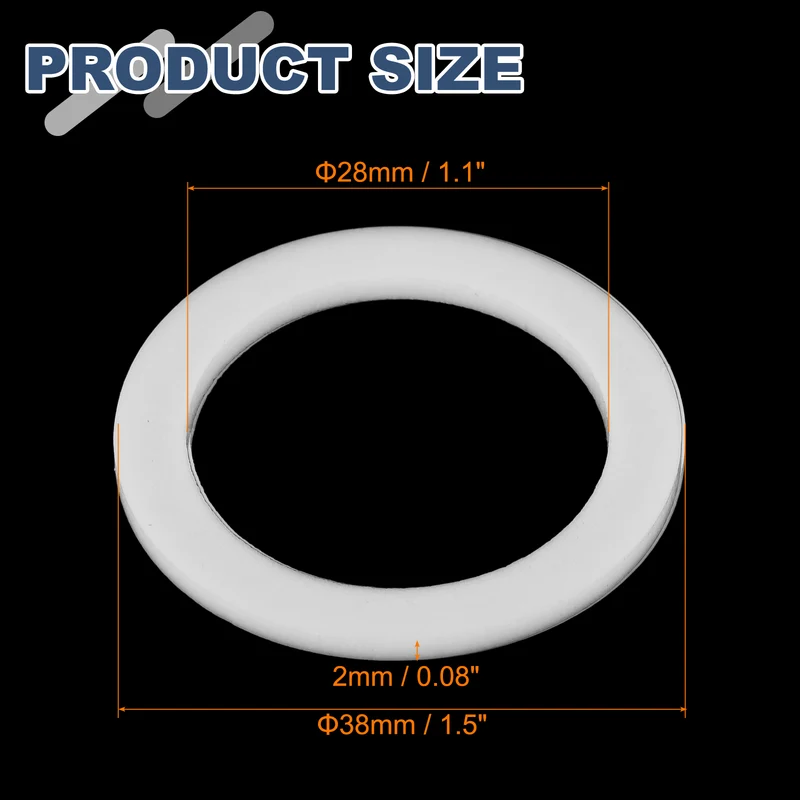 M28 PTFE Flat Washer, 20 Pcs 28x38x2mm O-Ring Sealing Gasket, White