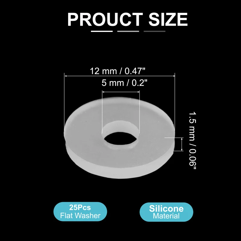 25Pcs M5 Silicone Flat Washer 5mm ID 12mm OD 1.5mm Thick O Sealing Ring