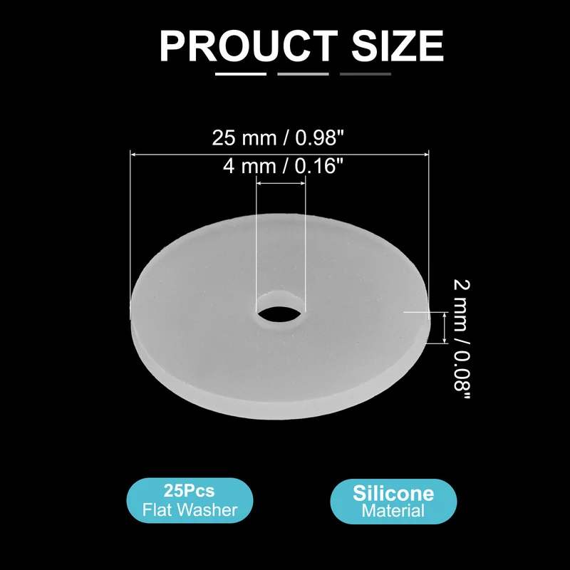 25Pcs M4 Silicone Flat Washer 4mm ID 25mm OD 2mm Thick O Sealing Ring