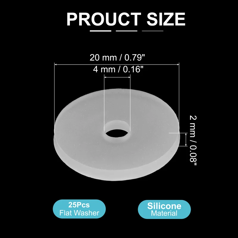 25Pcs M4 Silicone Flat Washer 4mm ID 20mm OD 2mm Thick O Sealing Ring